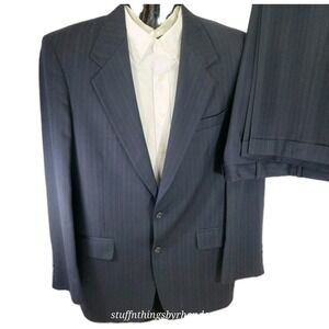American Clothing By Bill Bryan Mens Blue Pinstripe Custom Suit W/ Cuffed Pants‎
